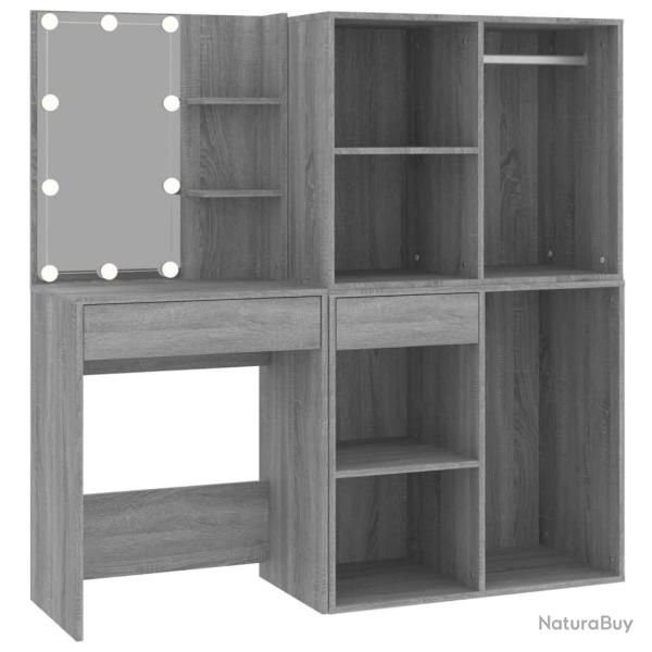 Coiffeuse � led design avec armoires 60 x 40 x 140 cm gris bois d'ing�nierie 02_0006323