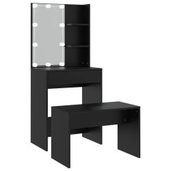 Ensemble de coiffeuse avec tabouret avec led 60 x 40 x 140 noir bois d'ing&eacute;nierie cm 02_0006322