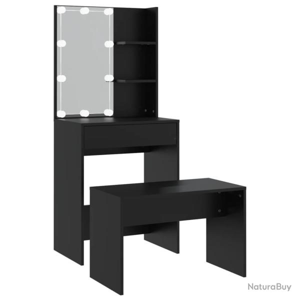 Ensemble de coiffeuse avec tabouret avec led 60 x 40 x 140 noir bois d'ing�nierie cm 02_0006322