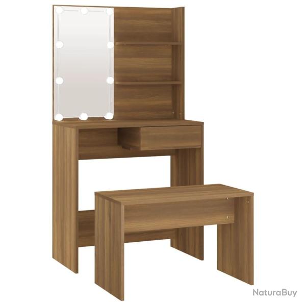Coiffeuse table de maquillage design meuble mobilier de chambre avec led ch�ne 74,5 x 40 x 141 cm b