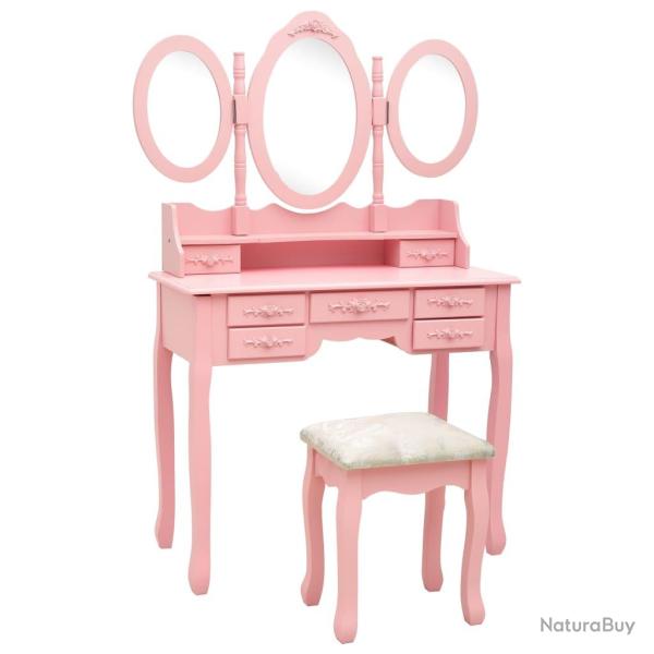 Coiffeuse avec tabouret et miroir 90 x 40 x 146 cm pliable en 3 rose 02_0006327