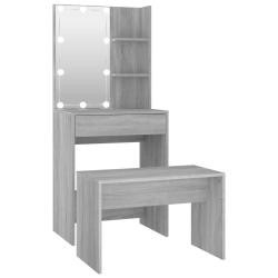 Ensemble de coiffeuse tabouret avec led 60 x 40 x 140 cm bois d'ing&eacute;nierie gris 02_0006289