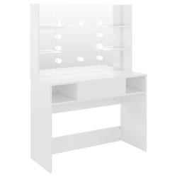 Table de maquillage avec &eacute;clairage led 100 x 40 x 135 cm MDF blanc brillant 02_0006277
