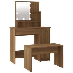Ensemble de coiffeuse avec led 86,5 x 35 x 136 cm bois d'ing&eacute;nierie marron 02_0006387