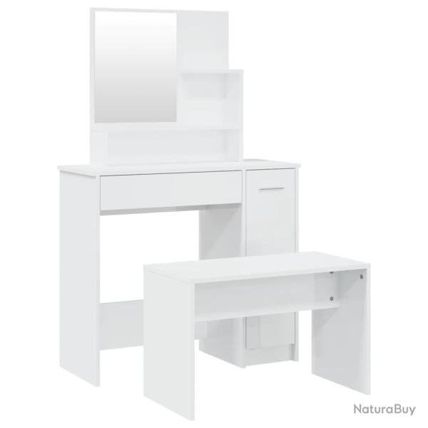 Ensemble de coiffeuse meuble chambre 86,5 x 35 x 136 cm blanc brillant 02_0006350