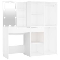 Coiffeuse &agrave; led avec 2 armoires 60 x 40 x 140 cm bois d'ing&eacute;nierie blanc 02_0006304