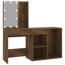 Coiffeuse &agrave; led avec armoire 60 x 40 x 140 cm ch&ecirc;ne fum&eacute; bois d'ing&eacute;nierie 02_0006264