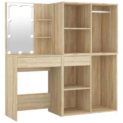 Coiffeuse &agrave; led avec 2 armoires 60 x 40 x 140 cm bois d'ing&eacute;nierie beige 02_0006246