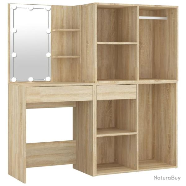 Coiffeuse � led avec 2 armoires 60 x 40 x 140 cm bois d'ing�nierie beige 02_0006246