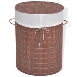 Panier &agrave; linge ovale 45 x 35 x 60 cm bambou marron 02_0006129
