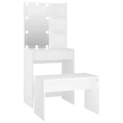 Ensemble de coiffeuse avec tabouret led 60 x 40 x 140 cm bois d'ing&eacute;nierie blanc 02_0006250