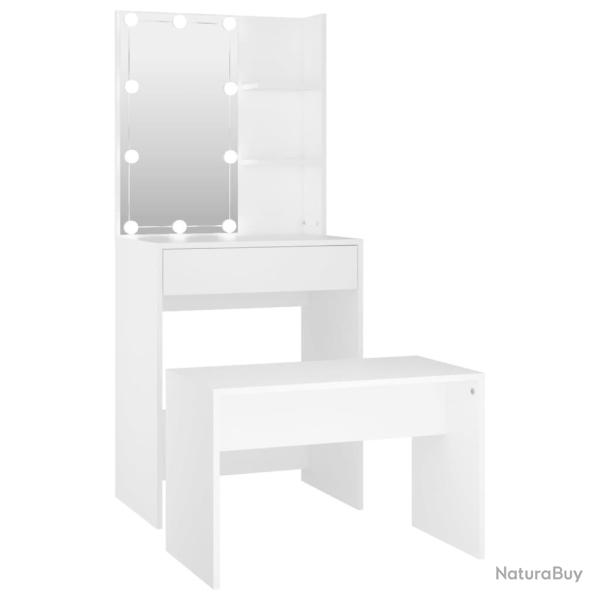 Ensemble de coiffeuse avec tabouret led 60 x 40 x 140 cm bois d'ing�nierie blanc 02_0006250