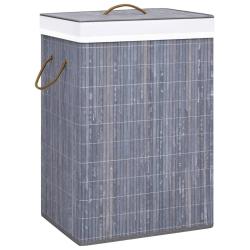 Panier &agrave; linge avec une seule section bambou gris 02_0006194