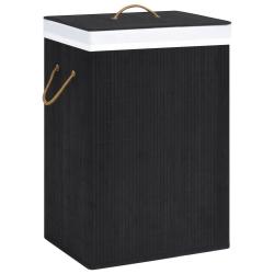 Panier &agrave; linge avec 2 sections bambou 72 litres noir 02_0006167