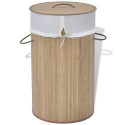 Panier &agrave; linge rond 35 x 60 cm bambou naturel 02_0006195
