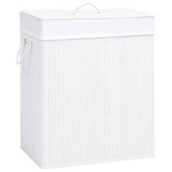 Panier &agrave; linge avec 2 sections bambou 100 litres blanc 02_0006117