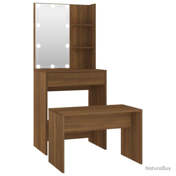 Ensemble de coiffeuse avec led 60 x 40 x 140 cm ch�ne marron bois d'ing�nierie 02_0006240