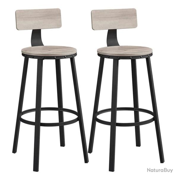 Lot de 2 chaises de bar tabourets hauts avec dossier si�ge de cuisine cadre en acier montage facile
