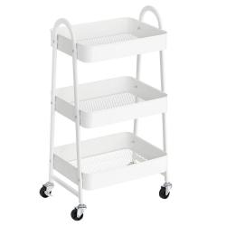 Chariot mobile &agrave; 3 niveaux desserte sur roulettes &eacute;tag&egrave;re de rangement en m&eacute;tal avec poign&eacute;es 2 fre