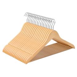 Lot de 50 cintres en bois massif avec encoches et barre crochet rotatif antiglisse longueur 44,5 cm