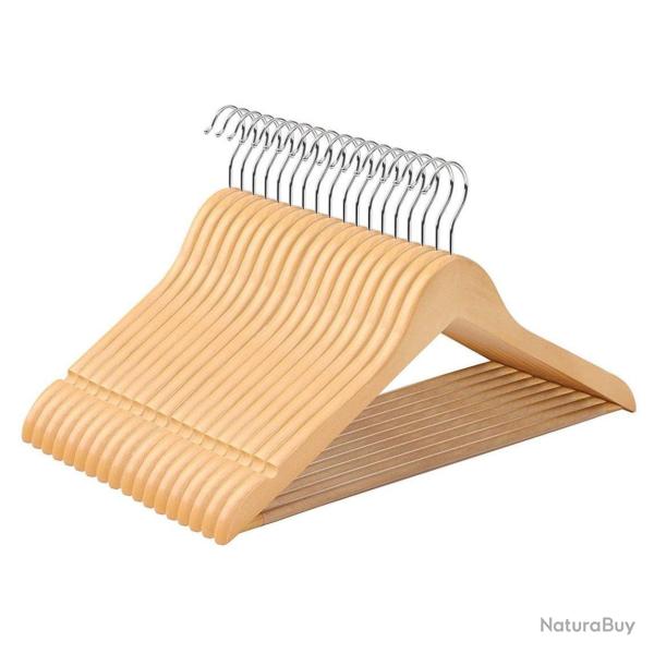 Lot de 50 cintres en bois massif avec encoches et barre crochet rotatif antiglisse longueur 44,5 cm