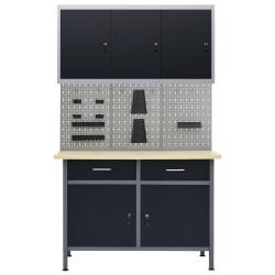 Etabli 120 cm et 3 panneaux muraux et 1 armoire table de travail atelier gris noir 02_0003664