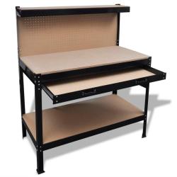 Etabli avec panneau perfor&eacute; et tiroir banc de travail rangement 115 cm plan table 02_0003671