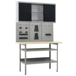 Etabli 120 cm avec 3 panneaux muraux et 1 armoire atelier table de travail gris noir 02_0003659