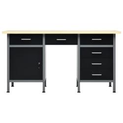 Etabli noir 160 cm avec tiroirs acier table de travail bricolage outils gris noir 02_0003679