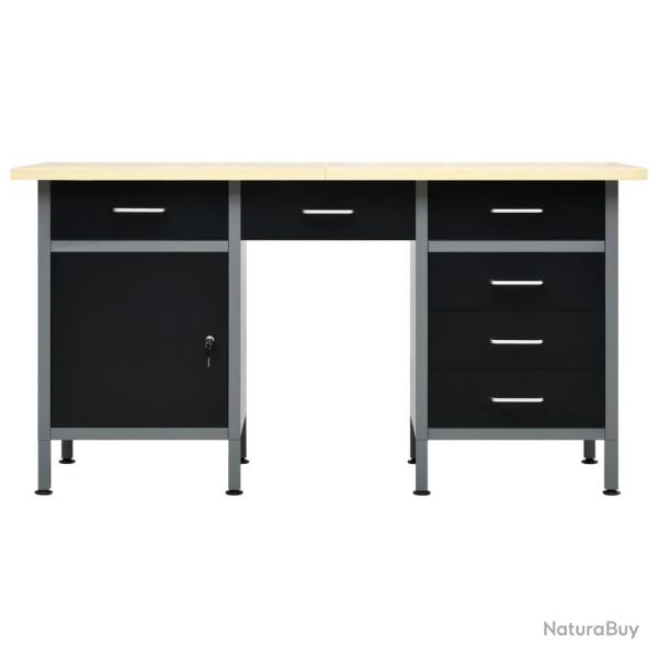 Etabli noir 160 cm avec tiroirs acier table de travail bricolage outils gris noir 02_0003679