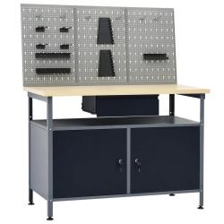 Etabli 120 cm avec 3 panneaux muraux et 1 armoire atelier table de travail gris noir 02_0003657