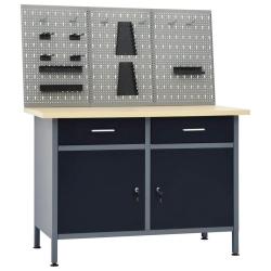 Etabli 120 cm avec 3 panneaux muraux et 1 armoire atelier table de travail gris noir 02_0003658