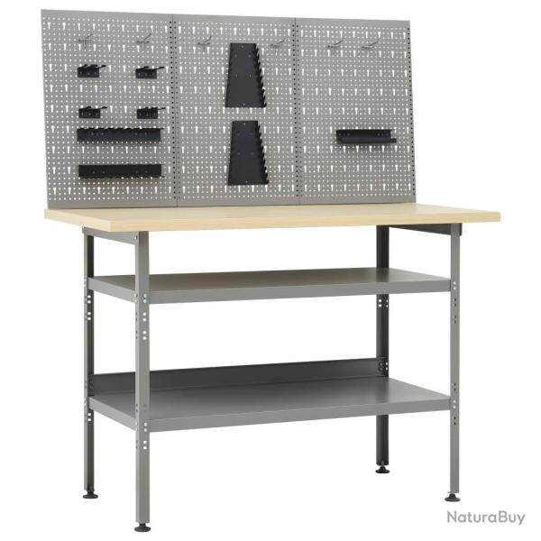 Etabli 120 cm avec 3 panneaux muraux atelier table de travail gris noir 02_0003656