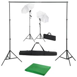Kit de studio photo professionnel avec toile de fond vert lampes et parapluies 02_0001489