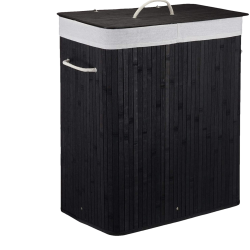 Panier corbeille &agrave; linge 2 compartiments avec sac 95 litres bambou noir 13_0001904_3