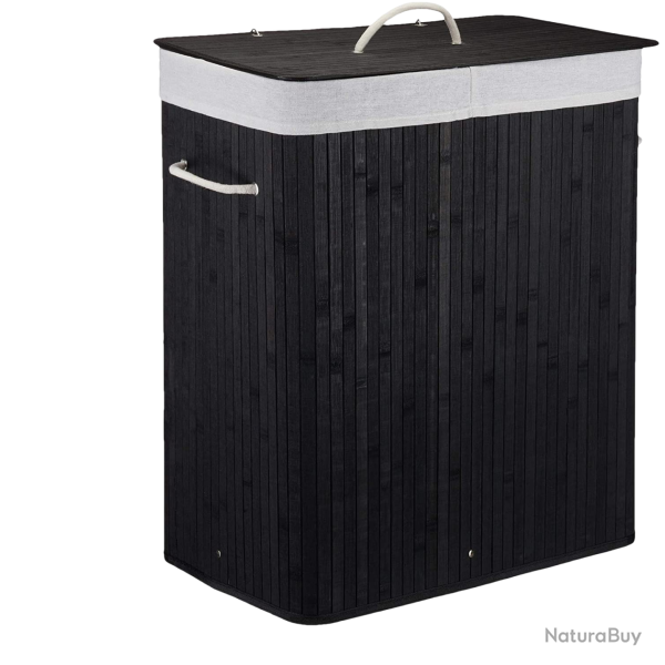 Panier corbeille � linge 2 compartiments avec sac 95 litres bambou noir 13_0001904_3
