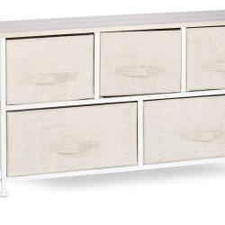 Commode meuble de rangement &eacute;tag&egrave;re avec tiroirs tissu beige 13_0002582_6