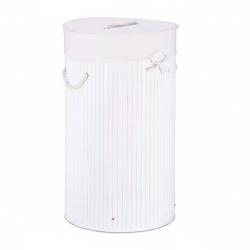 Panier corbeille &agrave; linge pliable pliant avec sac coton 80 litres bambou rond blanc 13_0001906_3