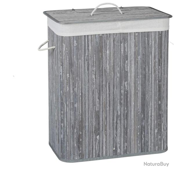 Panier corbeille � linge 2 compartiments avec sac 95 litres bambou gris 13_0001904_5