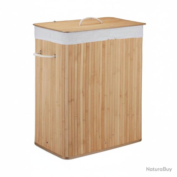 Panier corbeille � linge 2 compartiments avec sac 95 litres bambou nature 13_0001904_4