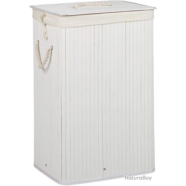 Panier corbeille � linge rectangle avec sac coton 65,5 cm bambou blanc 13_0001905_3