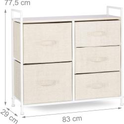 Commode meuble de rangement &eacute;tag&egrave;re avec tiroirs tissu beige 13_0002582_5