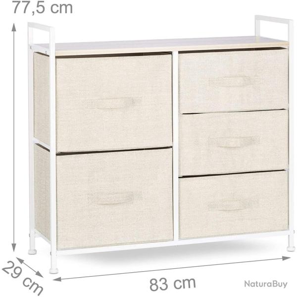 Commode meuble de rangement �tag�re avec tiroirs tissu beige 13_0002582_5