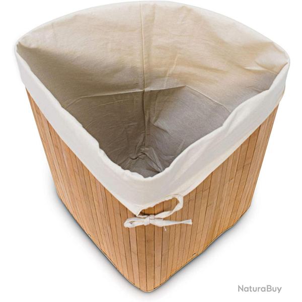 Panier corbeille � linge pliant pliable avec sac triangle 65 cm bambou nature 13_0001902_4