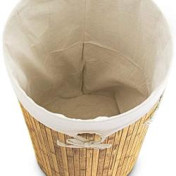 Panier corbeille &agrave; linge pliable pliant avec sac coton 80 litres bambou rond nature 13_0001906_6