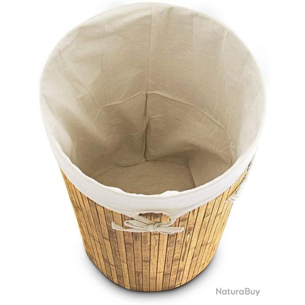 Panier corbeille � linge pliable pliant avec sac coton 80 litres bambou rond nature 13_0001906_6