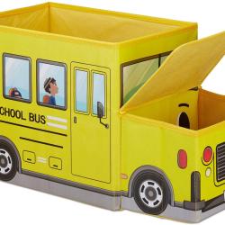 Tabouret pouf coffre bo&icirc;te &agrave; Jouets pouf enfant pliable jaune 13_0002812_3