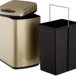 Poubelle cuisine couvercle automatique avec r&eacute;cipient sceau 12 litres dor&eacute; 13_0002336_3