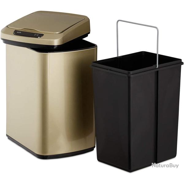 Poubelle cuisine couvercle automatique avec r�cipient sceau 12 litres dor� 13_0002336_3