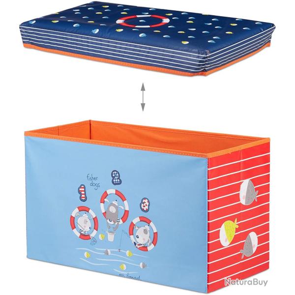 Tabouret coffre bo�te jouet pouf rangement enfant bleu 13_0002763_4
